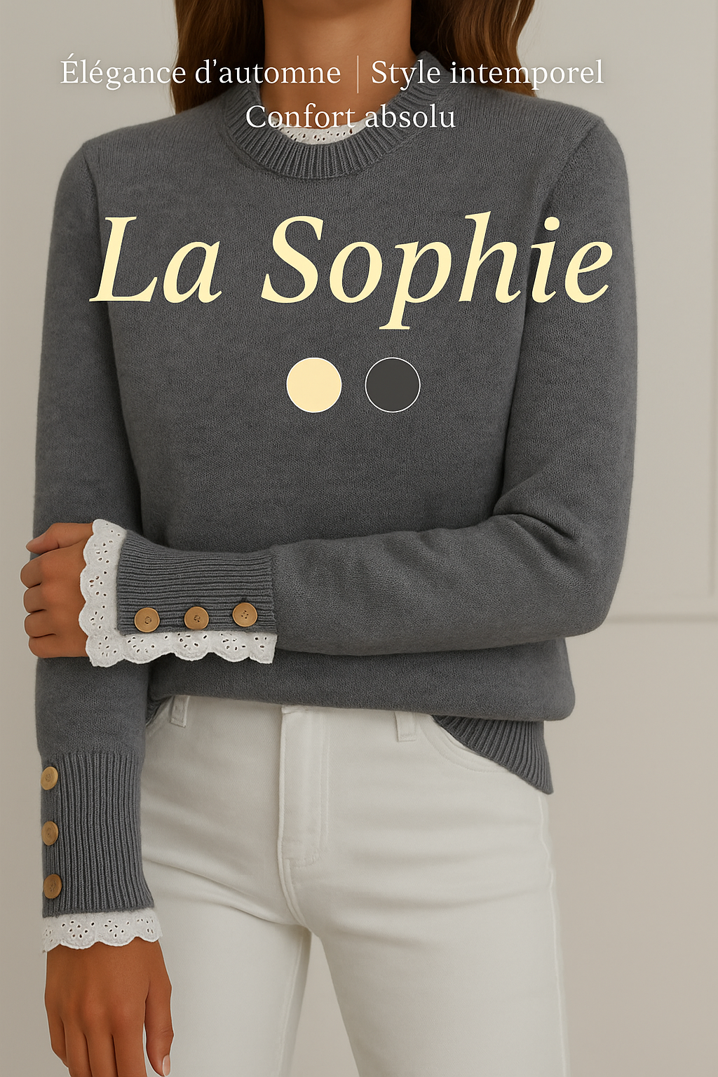 Sophie | Pull élégant avec broderie et dentelle et col rond