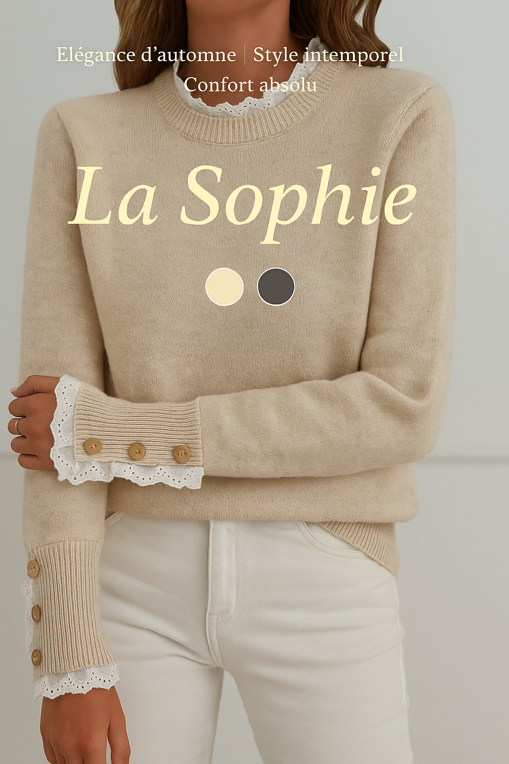 Sophie | Pull élégant avec broderie et dentelle et col rond