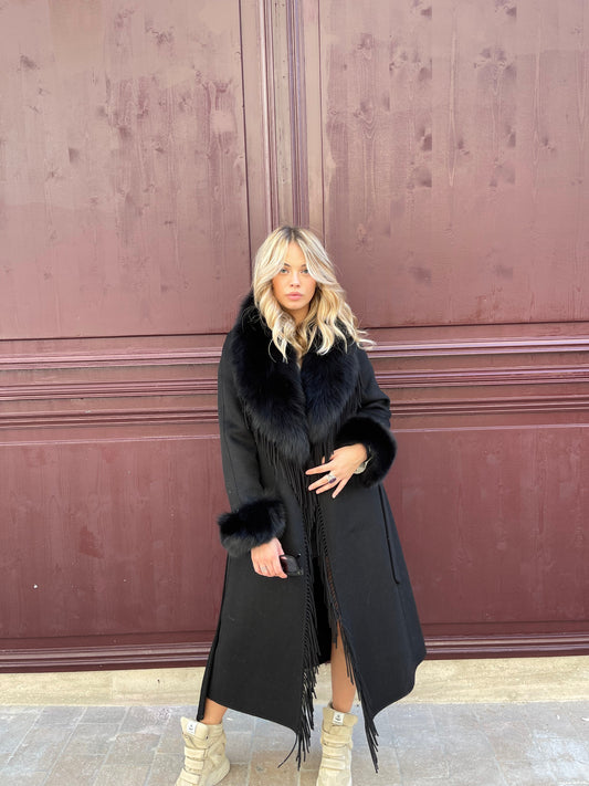 Hela - Manteau Cachemire long à franges
